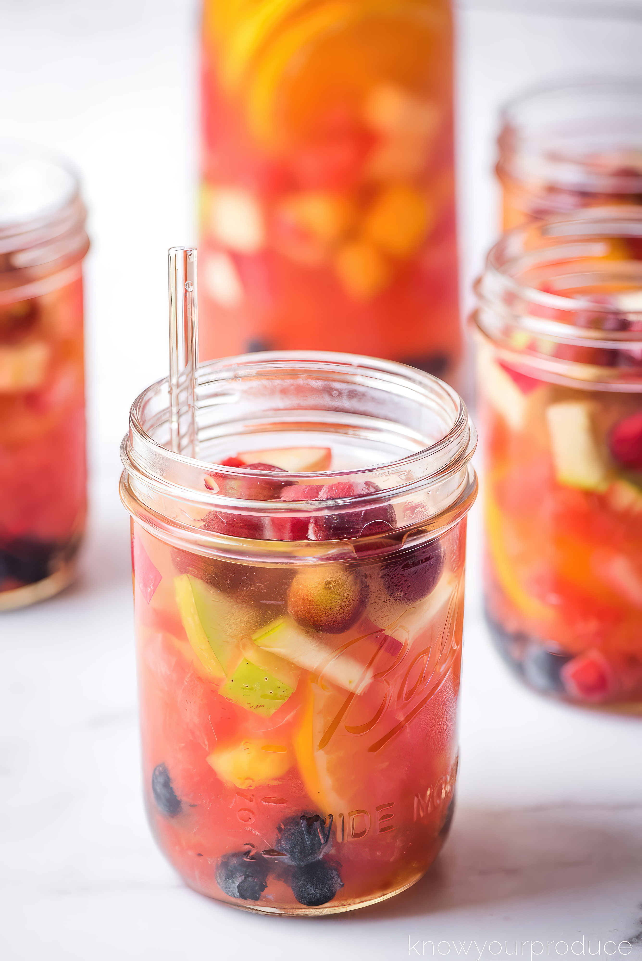 Close-up of fruit salad infused water