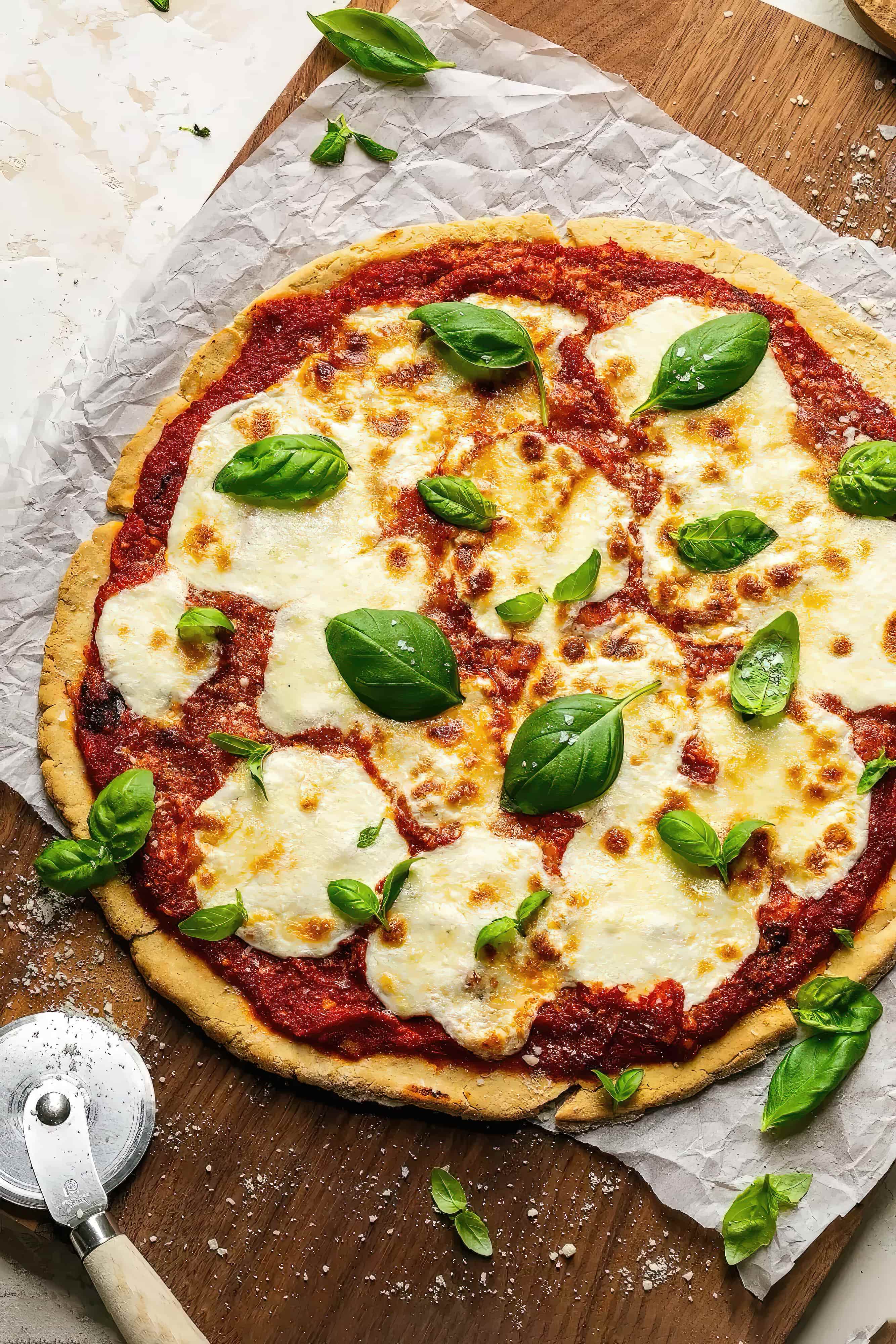 Close-up of gluten-free margherita pizza