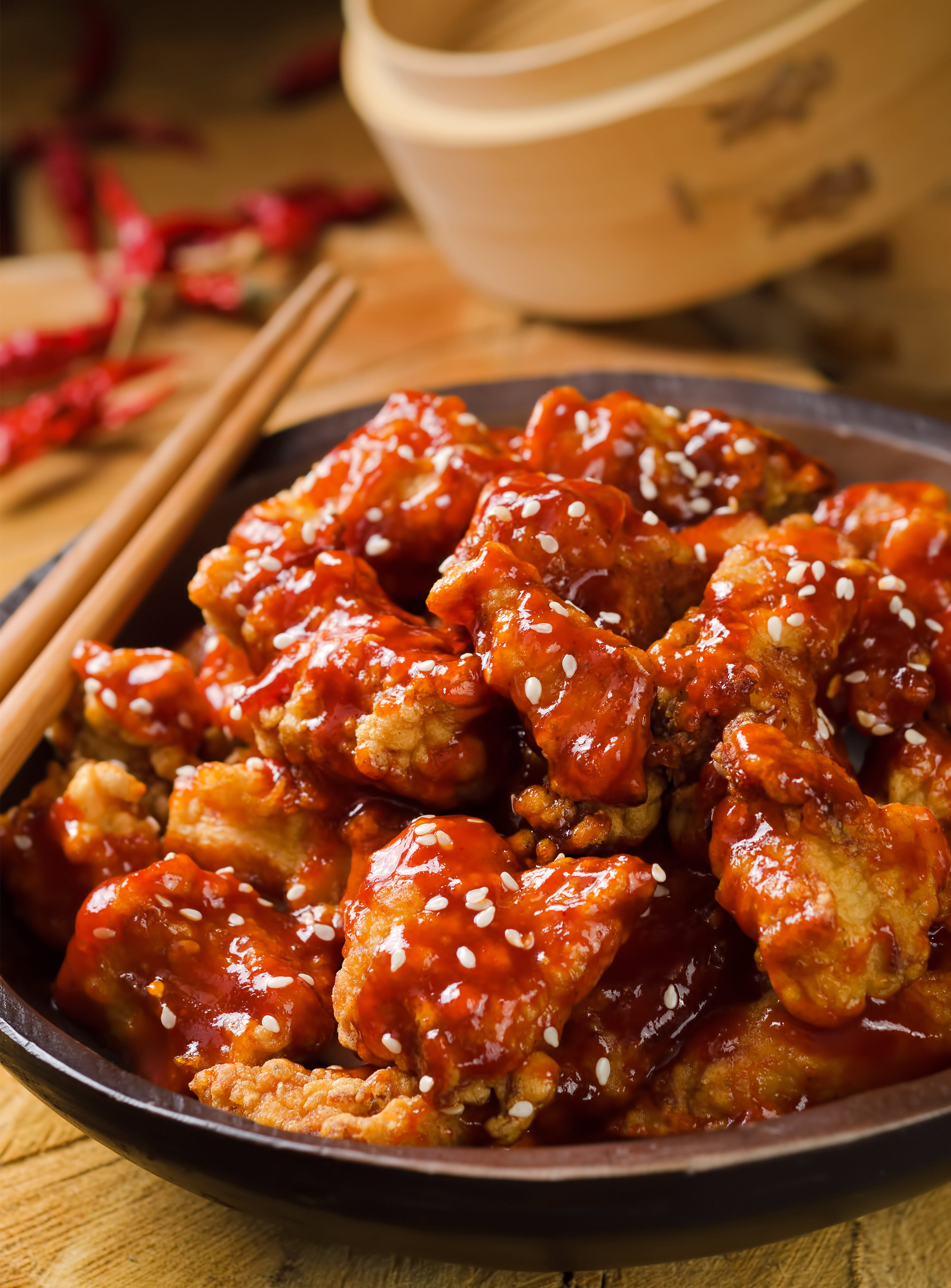 Close-up of sweet and sour chicken