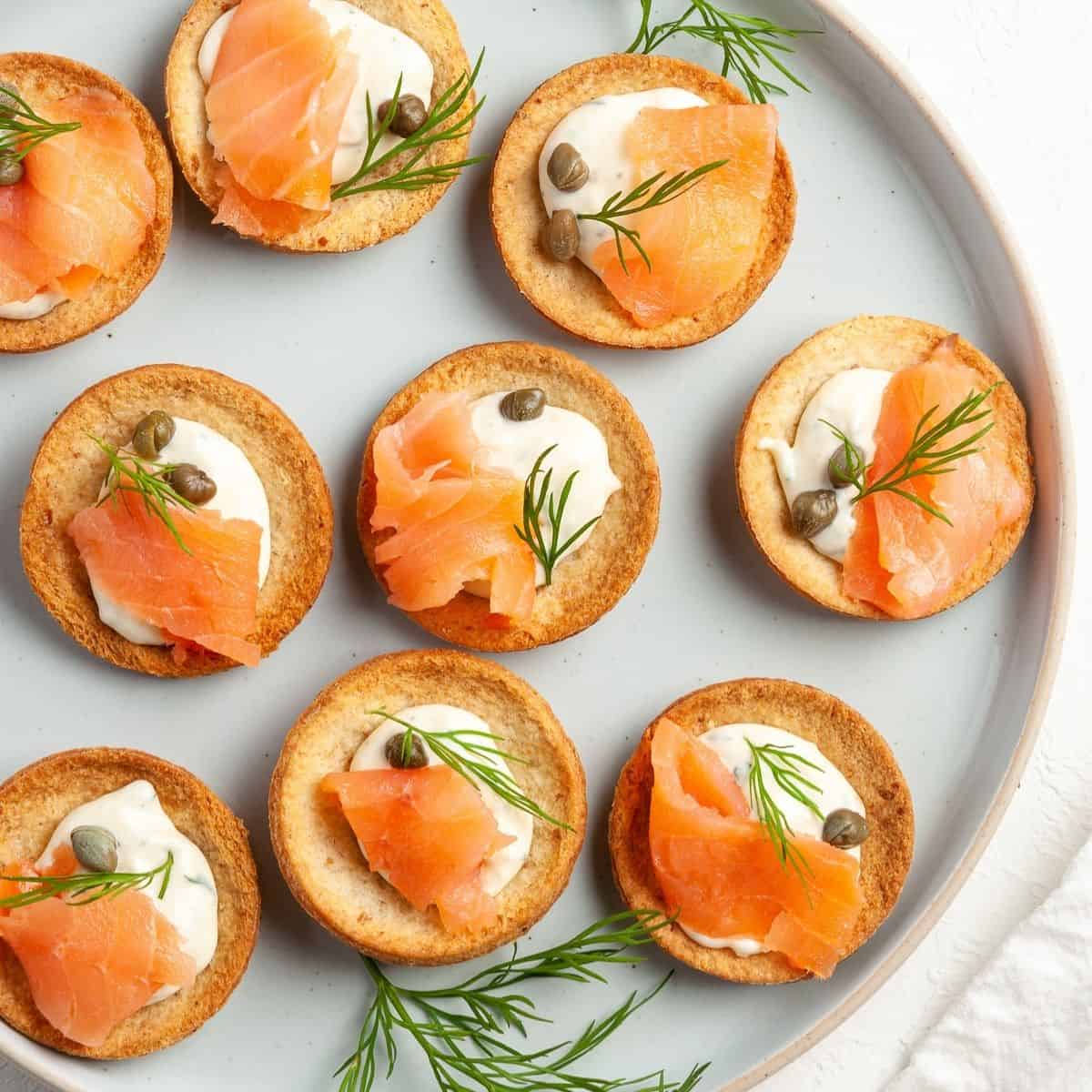 Close-up of smoked salmon canapes