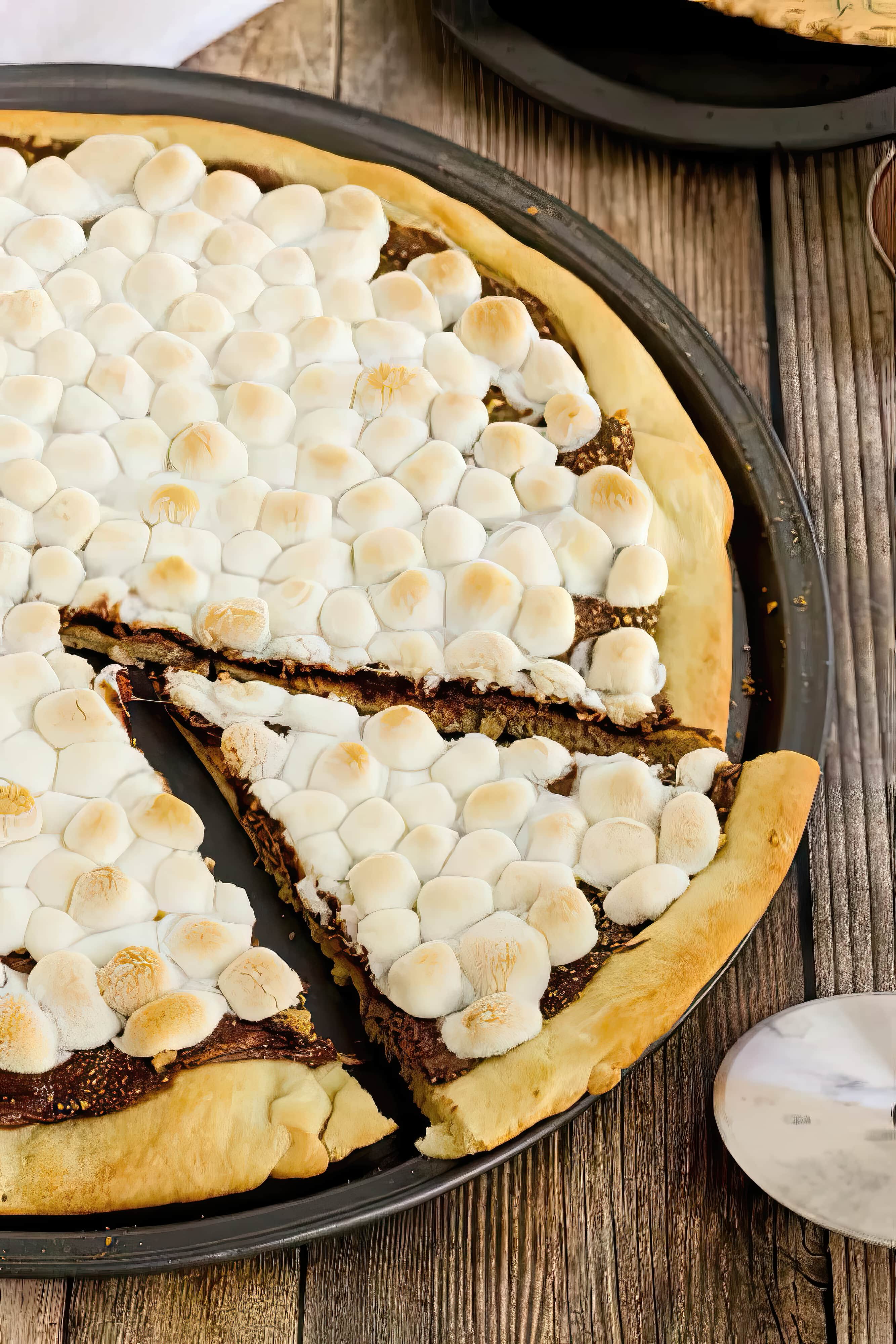 Close-up of s’mores pizza