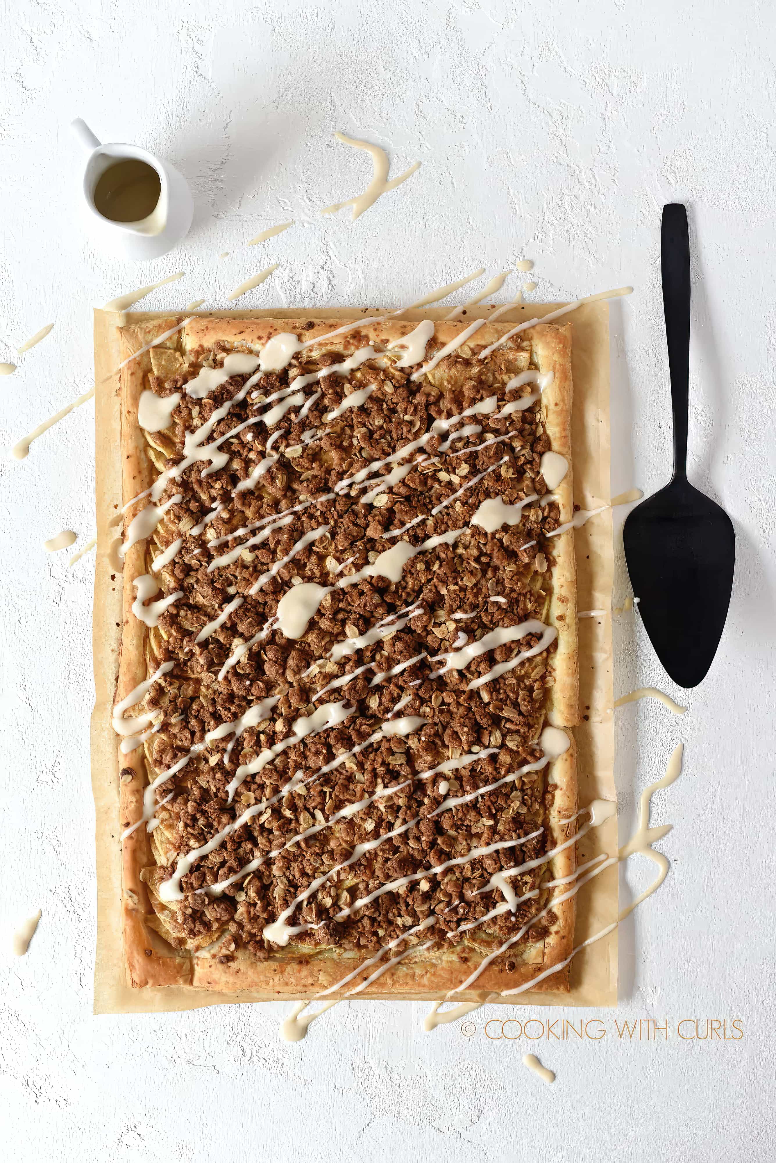 Close-up of apple streusel pizza