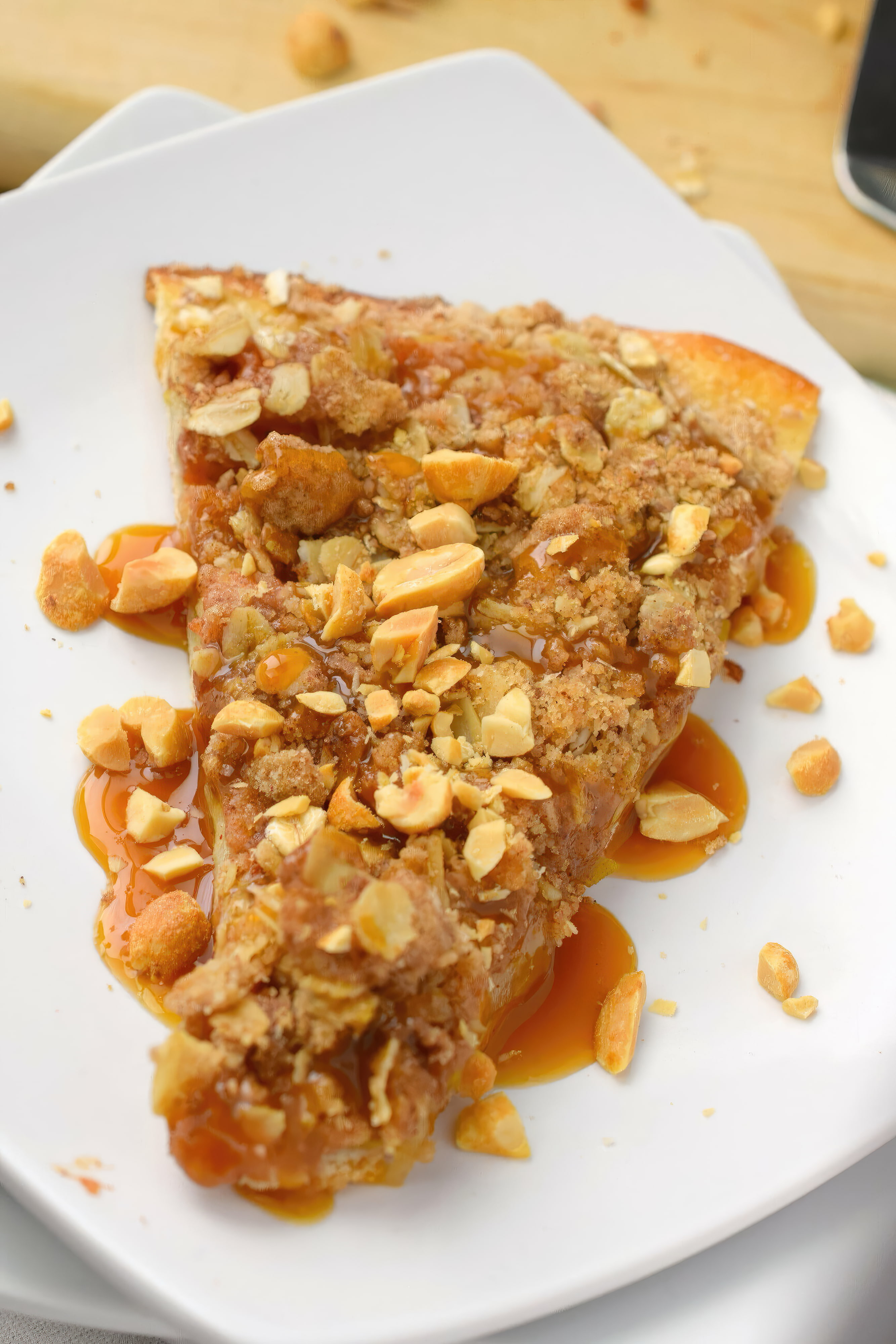 Close-up of salted caramel apple pizza