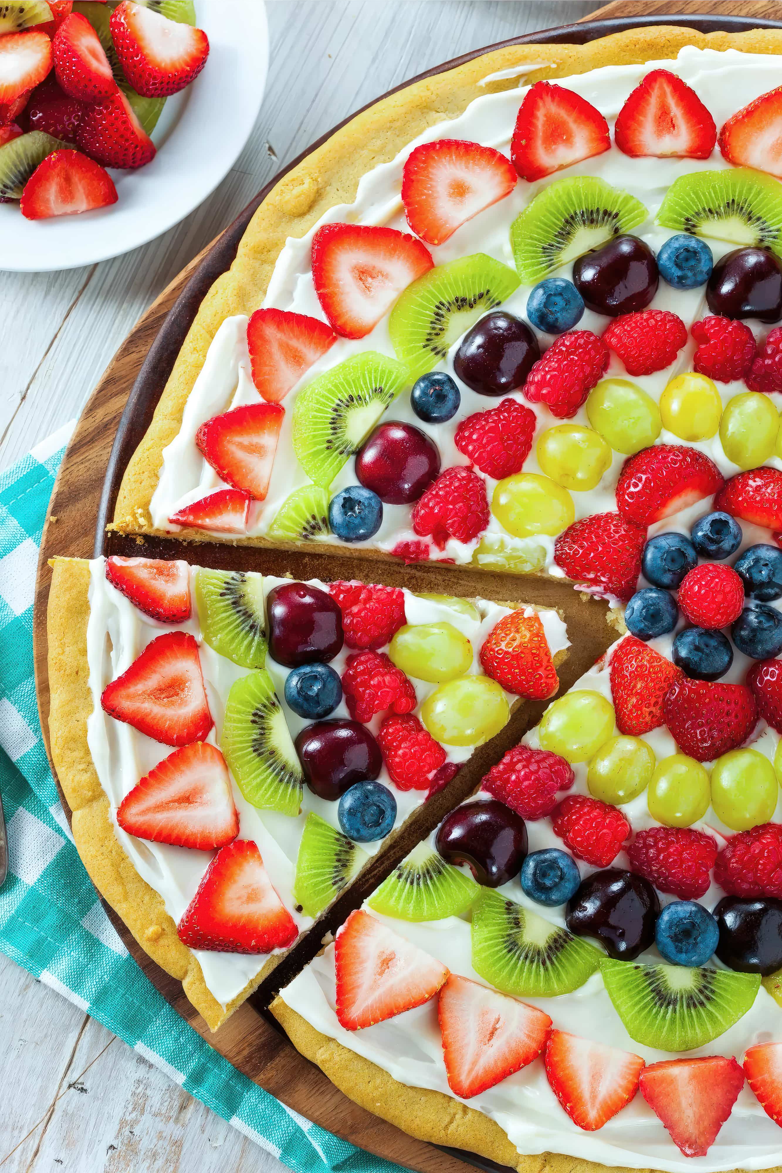 Close-up of easy fruit pizza