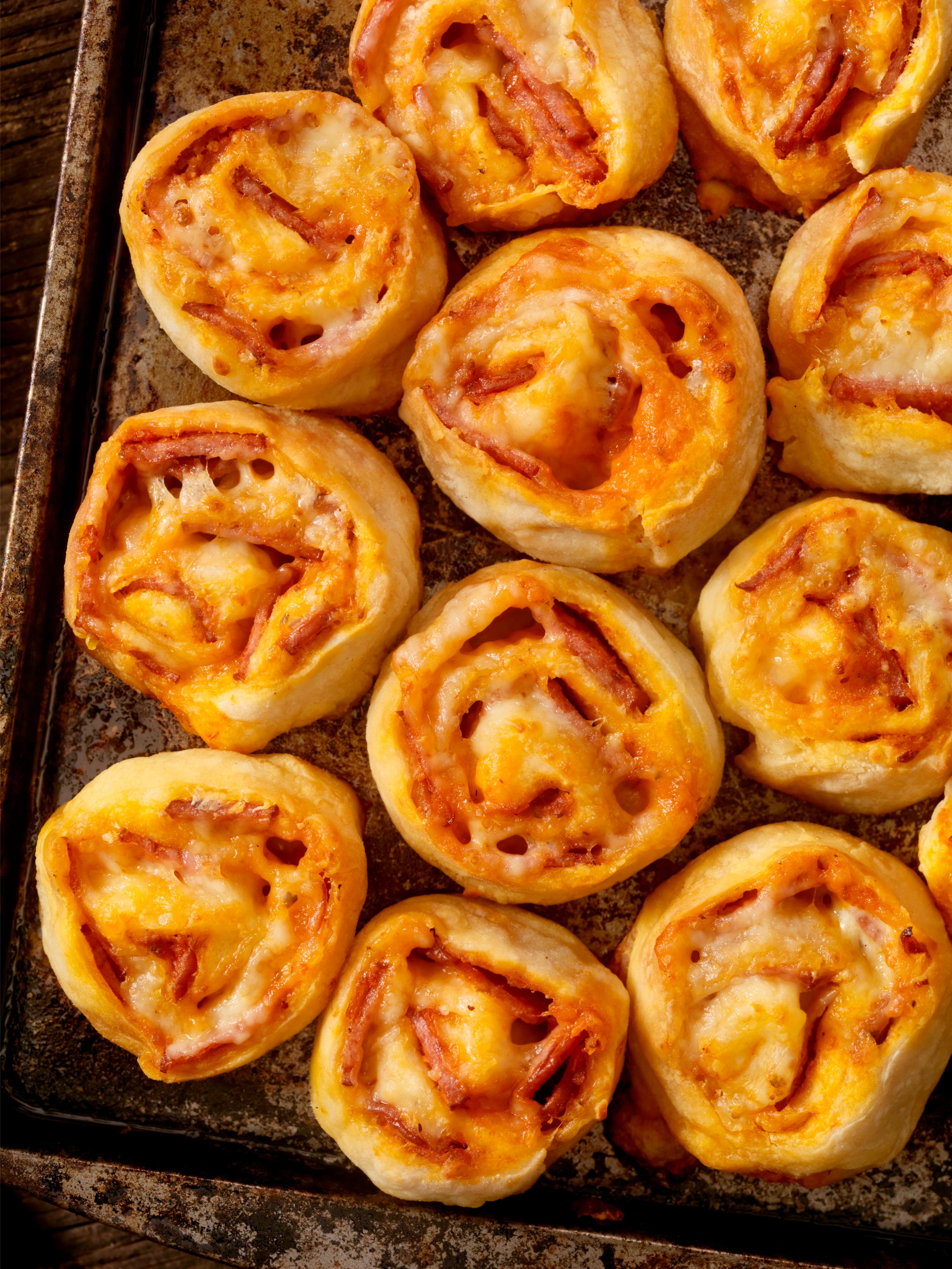 Close-up of pepperoni pizza rolls