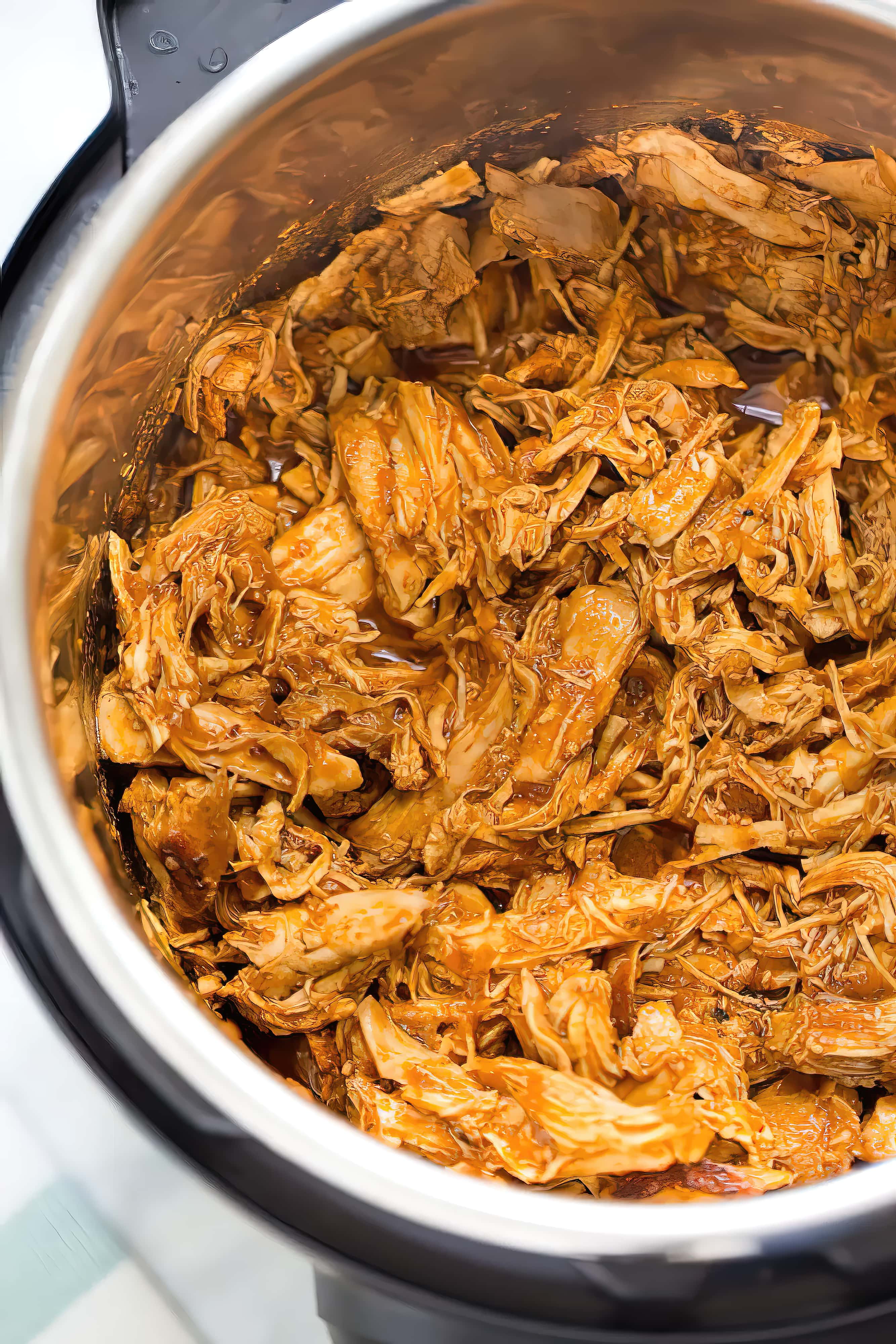 close-up of instant pot bbq chicken