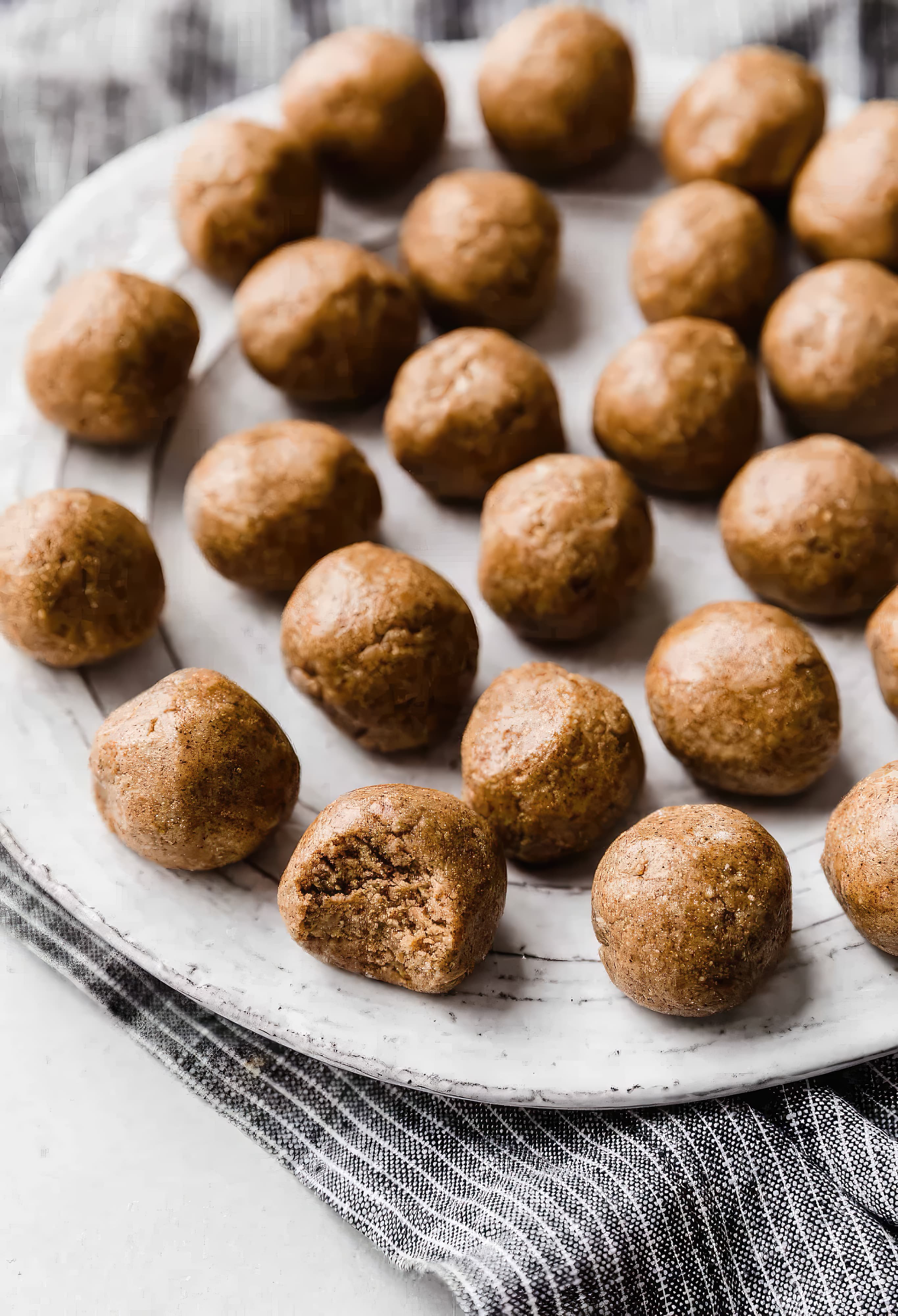 Close-up of snickerdoodle protein balls