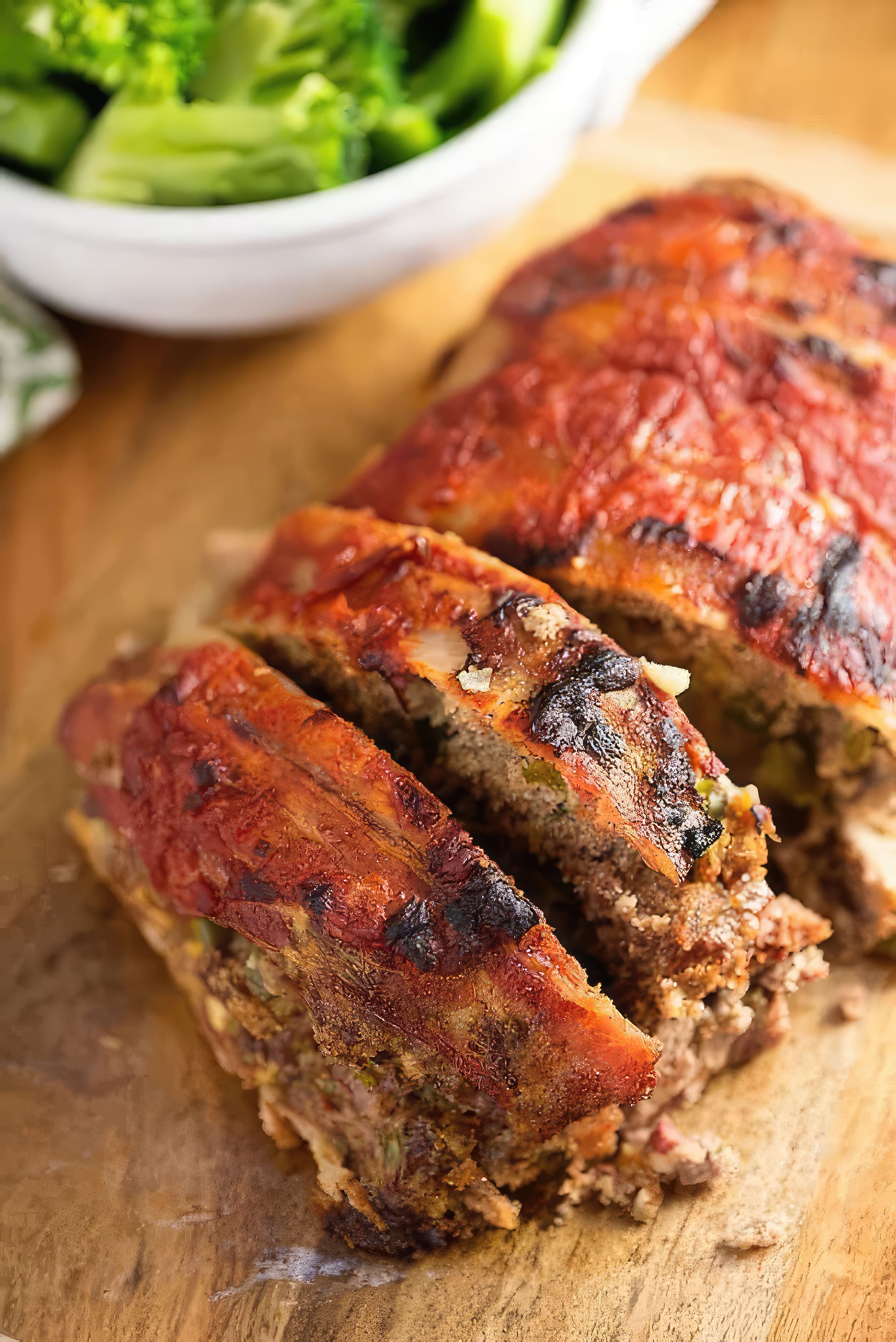 Close-up of low carb bacon wrapped meatloaf