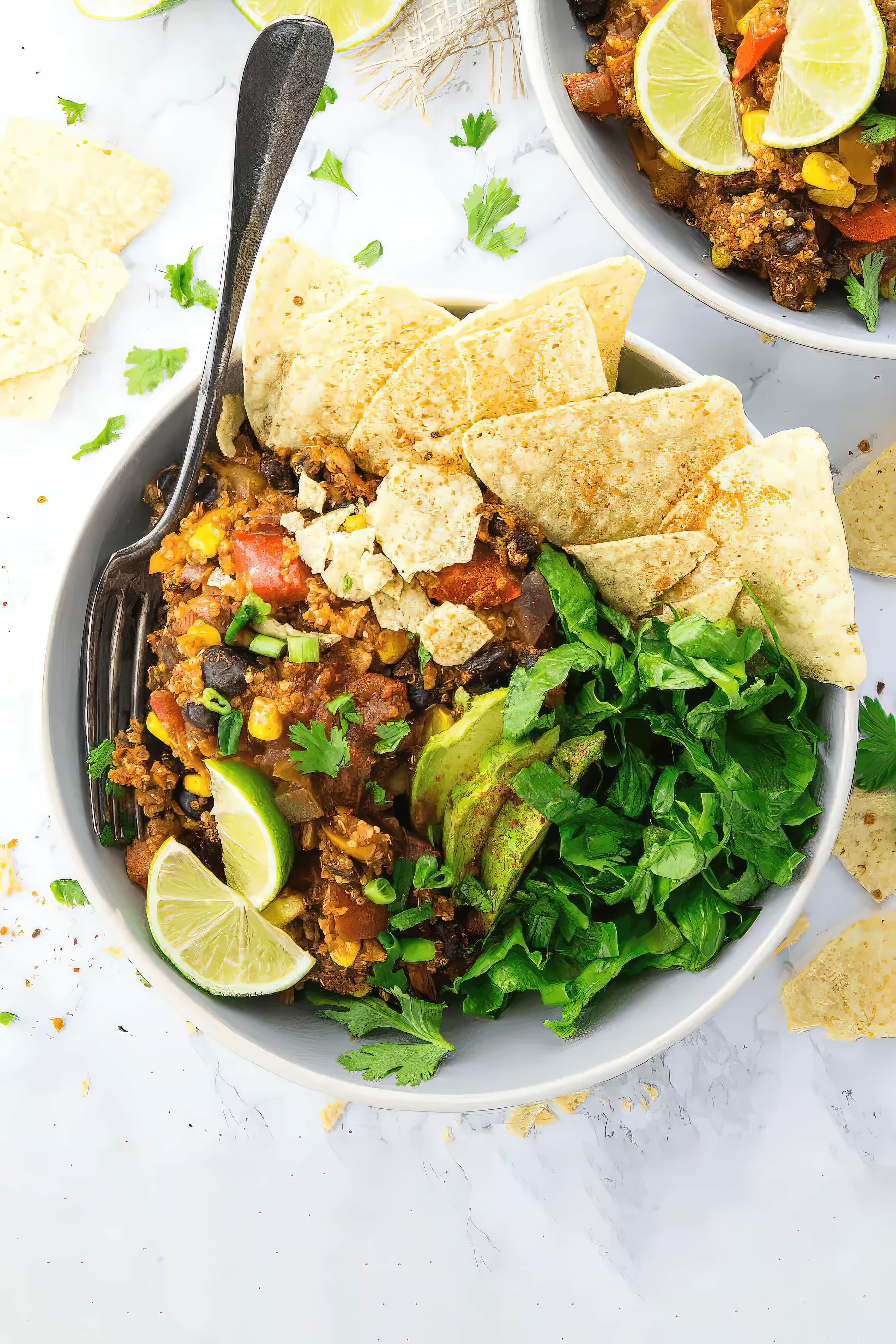 Image of vegan burrito bowl with quinoa