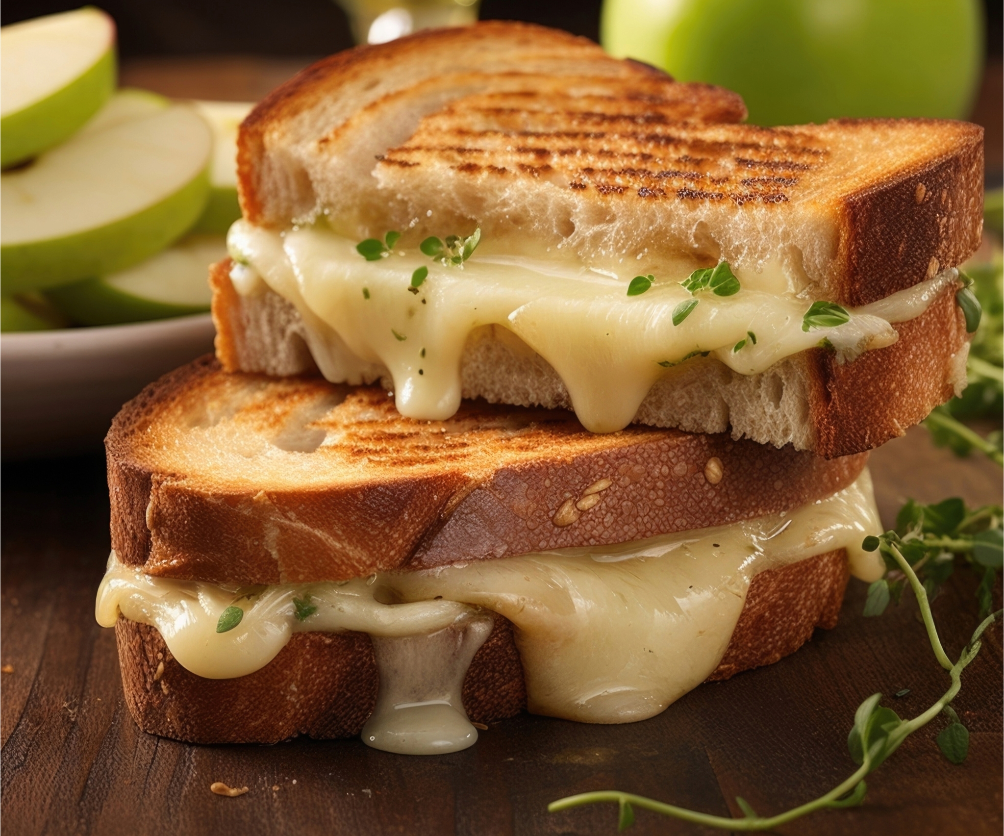 Close-up of brie grilled cheese sandwich on a cutting board