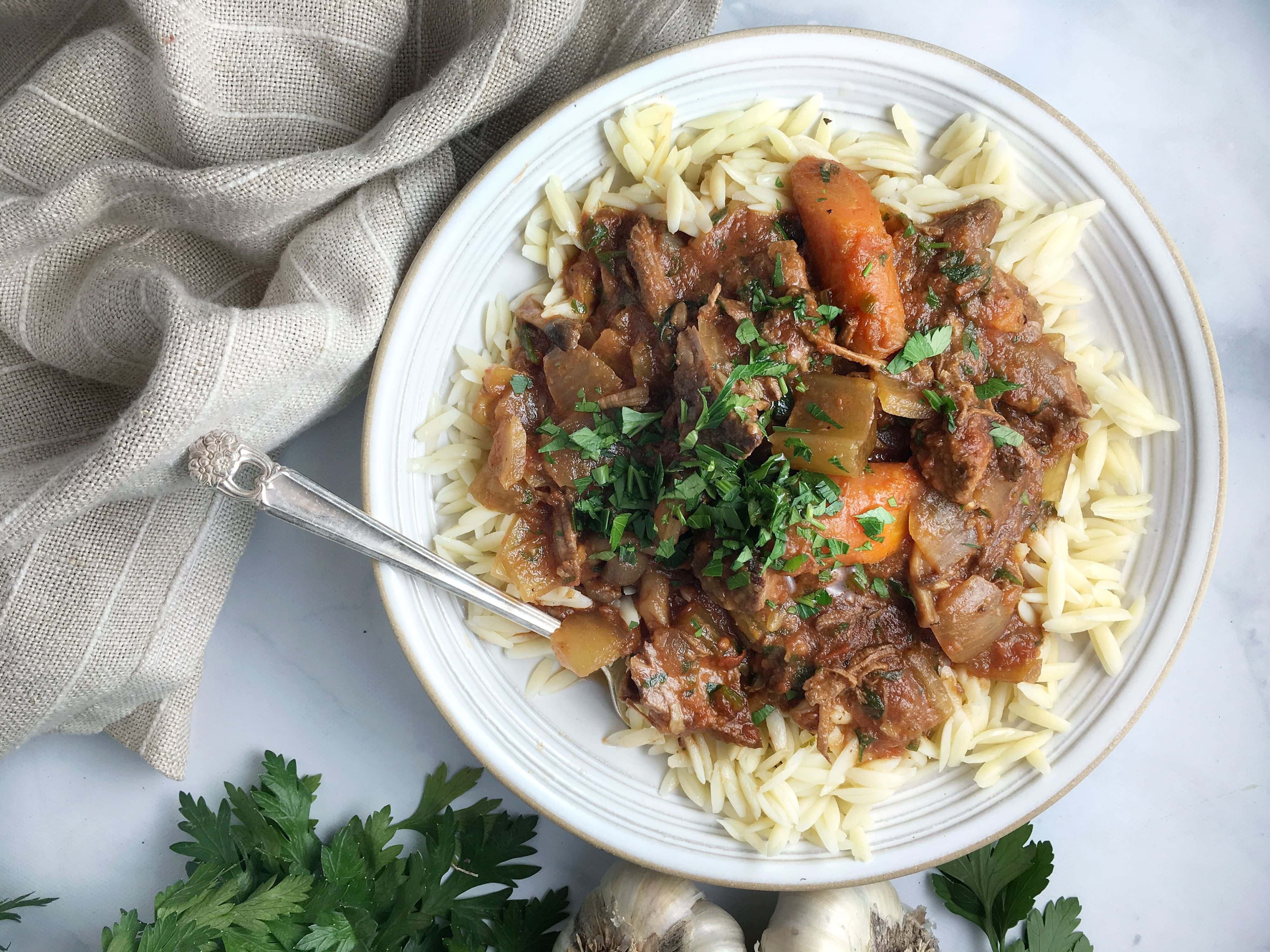 Image of slow-cooker beef stew with orzo